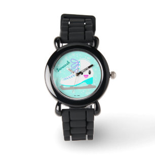 Personalize Name Girl's Blue Figure Skating Kawaii Watch