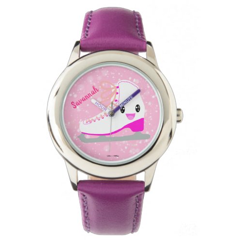 Personalize Name Girls Pink Figure Skating Kawaii Watch