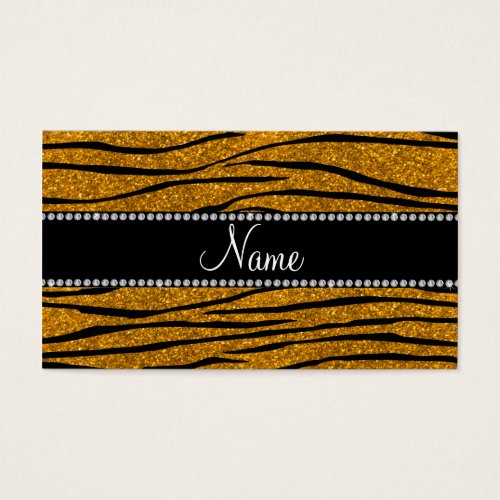 Personalize name gold glitter zebra stripes business card template
