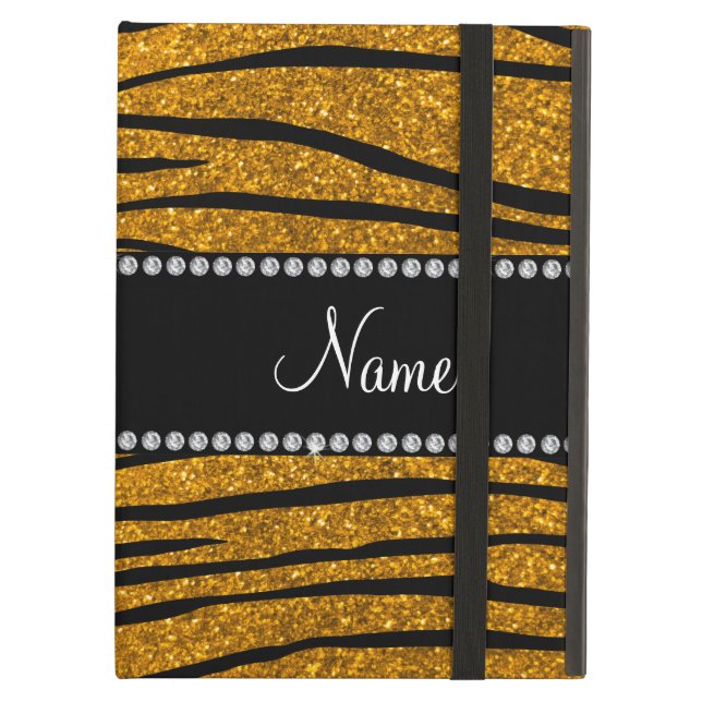 Personalize name gold glitter zebra stripes iPad air case (Front Closed)
