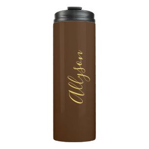 Personalize Name Gold Script Vertical, Chocolate Thermal Tumbler