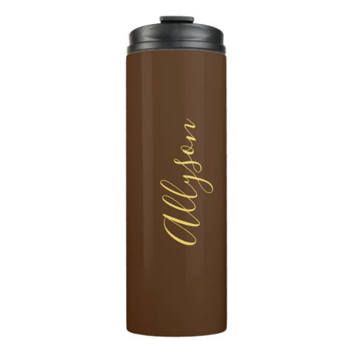 Personalize Name Gold Script Vertical Chocolate Thermal Tumbler