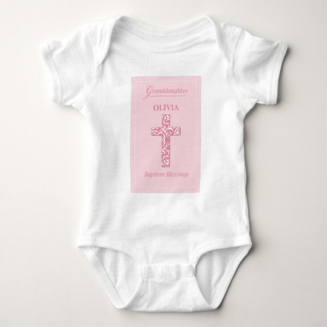 Personalize Name Granddaughter Baptism Pink Girl  Baby Bodysuit (Front)