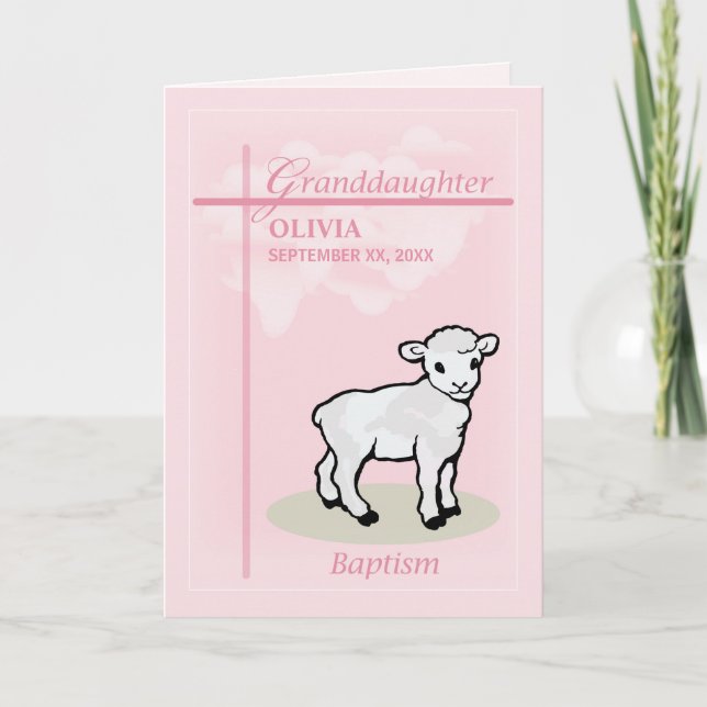 Personalize Name Granddaughter Baptism Pink Girl Card (Front)