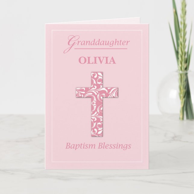 Personalize Name Granddaughter Baptism Pink Girl  Card (Front)
