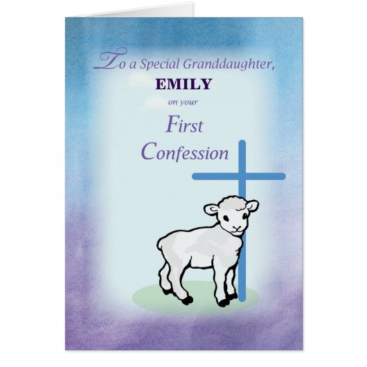 Personalize Name Granddaughter First Confession Cards (Front)