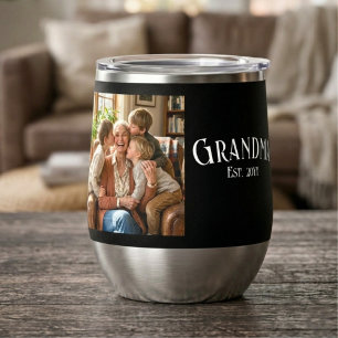 Personalize Name Grandma Established Year Photo Thermal Wine Tumbler