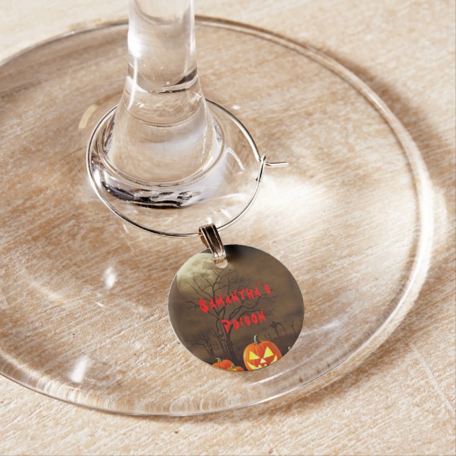 Personalize Name Halloween Poison Creepy Graveyard Wine Charm (In Situ)