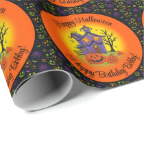 Personalize Name Halloween Pumpkin Haunted House Wrapping Paper