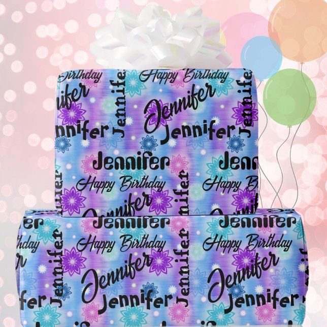 Personalize Name Happy Birthday Pink Blue Lavender Wrapping Paper (Creator Uploaded)
