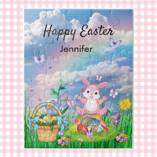 Personalize Name Happy Easter Bunny Jigsaw Puzzle