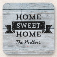 Personalize Name Home Sweet Home Pale Wood Rustic Drink Coaster