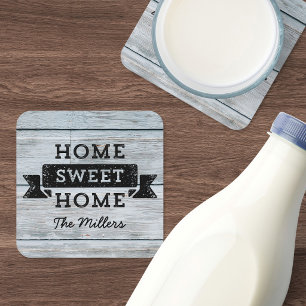 Personalize Name Home Sweet Home Pale Wood Rustic Drink Coaster