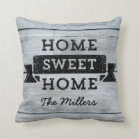 Personalize Name Home Sweet Home Pale Wood Rustic Throw Pillow