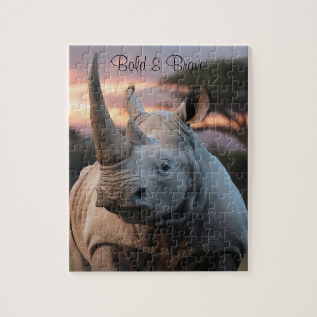 Personalize Name Horned Rhino Gift  Jigsaw Puzzle (Vertical)