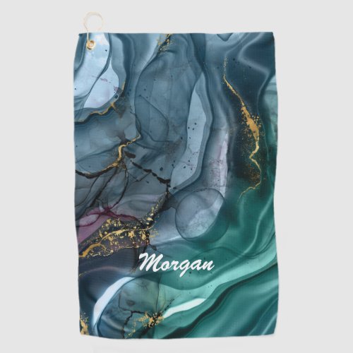 Personalize Name in White Script Ink Abstract 7 Golf Towel