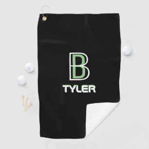 Personalize Name & Initial White & Sage, Black Golf Towel