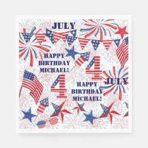 Personalize Name July Birthday Red White Blue Flag Napkins