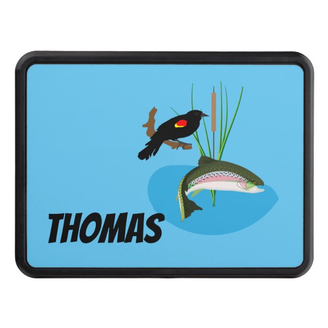 Personalize NAME Jumping Trout  Hitch Cover (Front)