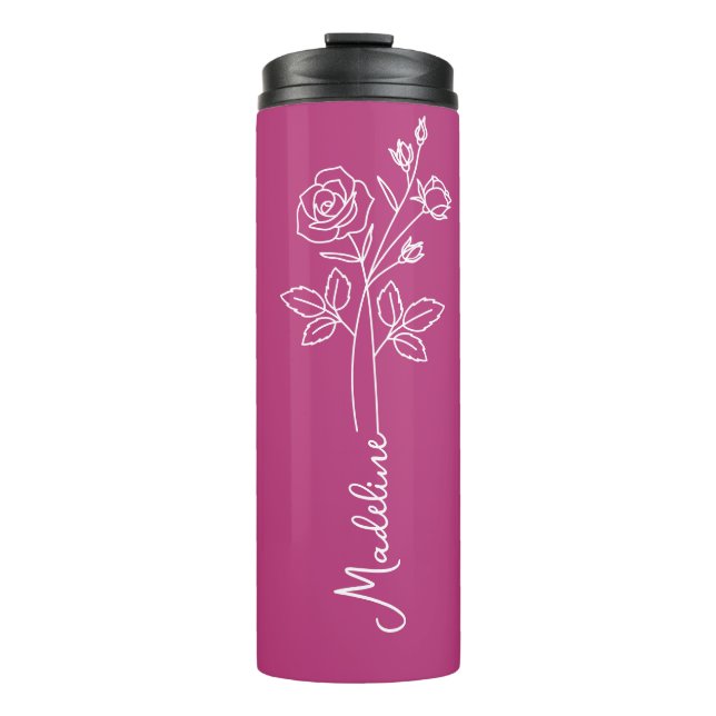 Personalize Name June Birth Flower Very Berry Thermal Tumbler (Front)