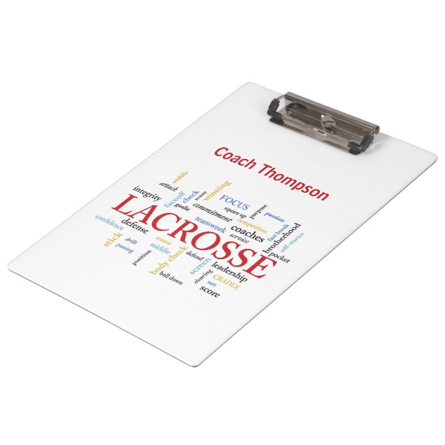 Personalize Name Lacrosse Coach Thanks Words Clipboard (Angled)