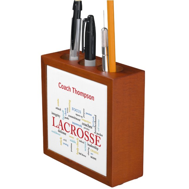 Personalize Name Lacrosse Coach Thanks Words Desk Organizer (In Situ)