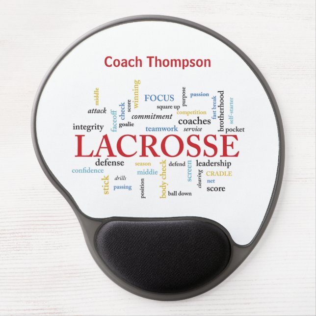 Personalize Name Lacrosse Coach Thanks Words Gel Mouse Pad (Front)