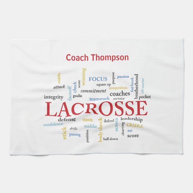 Personalize Name Lacrosse Coach Thanks Words Kitchen Towel (Horizontal)