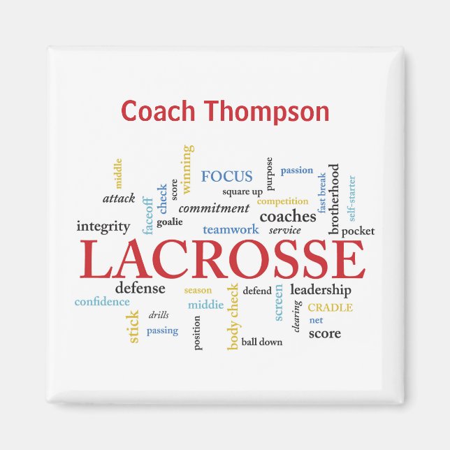 Personalize Name Lacrosse Coach Thanks Words Magnet (Front)