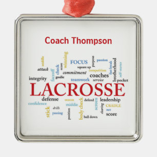Personalize Name Lacrosse Coach Thanks Words Metal Ornament