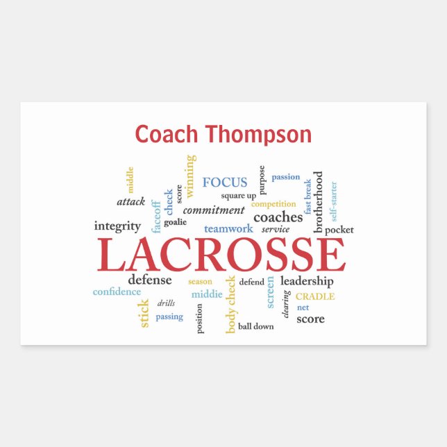 Personalize Name Lacrosse Coach Thanks Words Rectangular Sticker (Front)