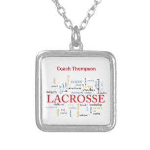 Personalize Name Lacrosse Coach Thanks Words Silver Plated Necklace