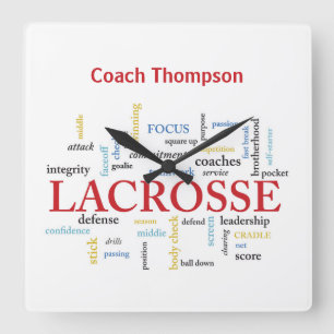 Personalize Name Lacrosse Coach Thanks Words Square Wall Clock