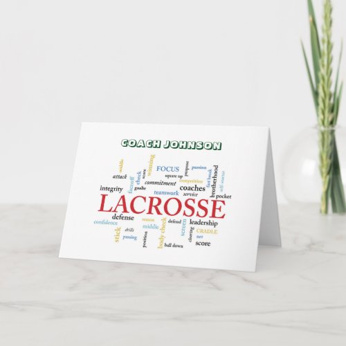 Personalize Name Lacrosse Coach Thanks Words Thank You Card