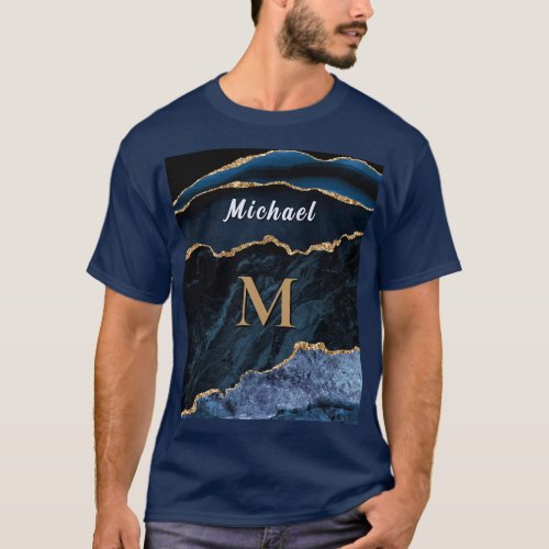 Personalize Name Letter Navy Blue Gold T-Shirt