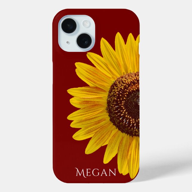 Personalize Name Maroon Red Yellow Sunflower  Case-Mate iPhone Case (Back)