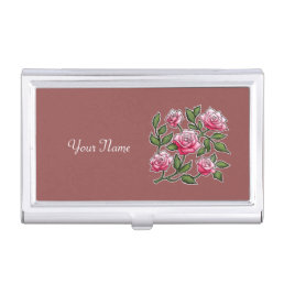 Personalize Name - Marsala Rose Business Card Holder