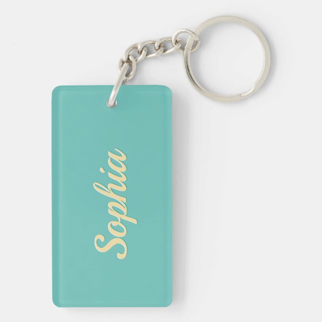Personalize Name & Message, Pale Yellow & Lt. Teal Keychain (Back)