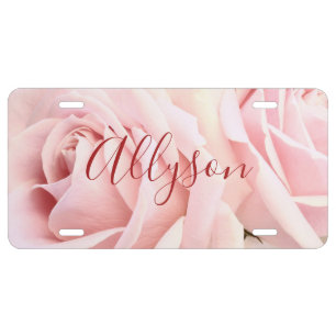Personalize Name/Message & Photo, Pale Pink Roses License Plate