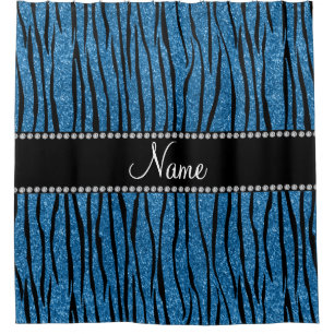 Personalize name misty blue glitter zebra stripes shower curtain