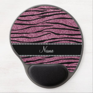 Personalize name misty pink glitter zebra stripes gel mouse pad