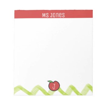 Personalize Name Monogram Apple Teacher Notepad by BiskerVille at Zazzle