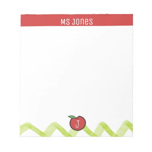 Personalize Name Monogram Apple Teacher Notepad