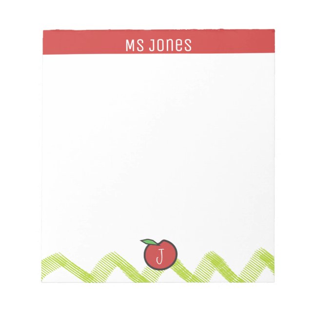 Personalize Name Monogram Apple Teacher Notepad (Front)
