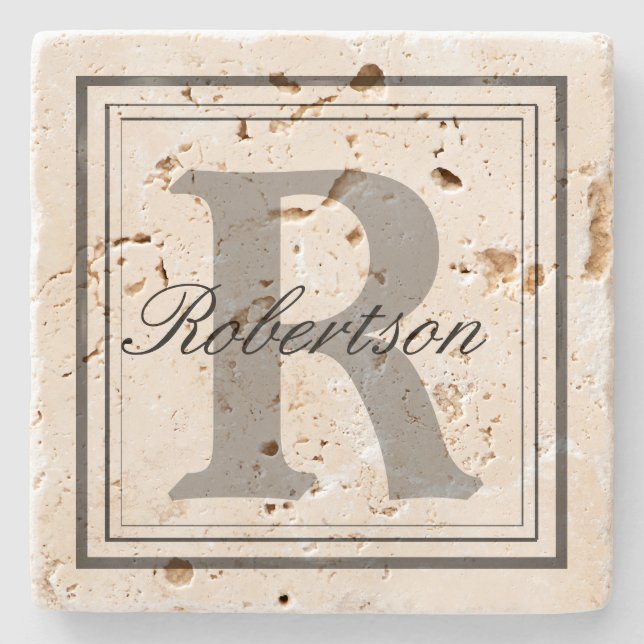 Personalize Name Monogram Initials Stone Coaster (Front)