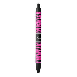 Personalize name neon hot pink glitter zebra black ink pen