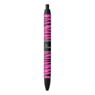 Personalize name neon hot pink glitter zebra pen