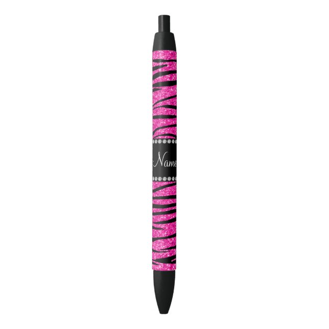 Personalize name neon hot pink glitter zebra pen (Front Vertical)