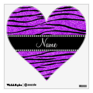Personalize name neon purple glitter zebra stripes wall decal