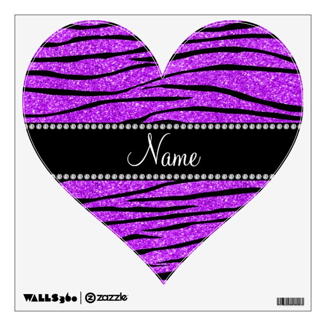 Personalize name neon purple glitter zebra stripes wall decal (Front)